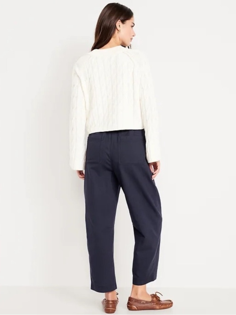 New Old Navy High Waisted Barrel Ankle Pants Navy Blue Trouser - Picture 2 of 11